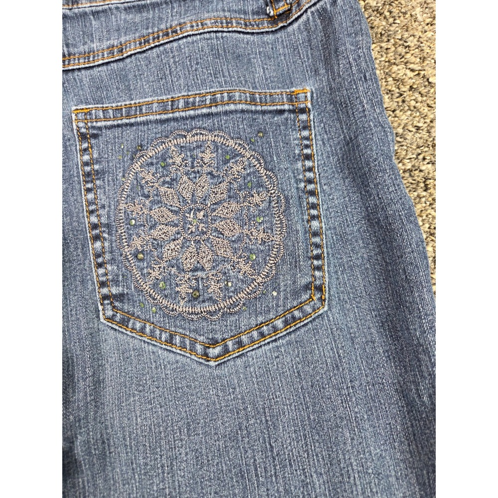 Cos Jeans Bootcut Denim Women Size 12 Blue Embroidered Rhinestone LH8258-F - Picture 11 of 13
